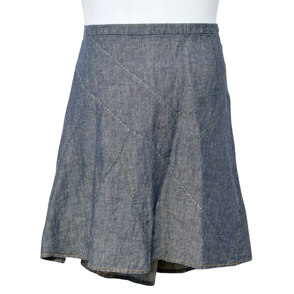 Cabi Sz 16 Patchwork Linen Skirt 21.5" Blue Semi‑Full A‑Line Boho Western NWT